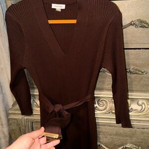 Calvin Klein Women's Dark Brown Long Sleeve Dress